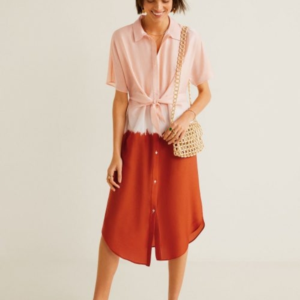 Mango Pink and Orange Midi Dress